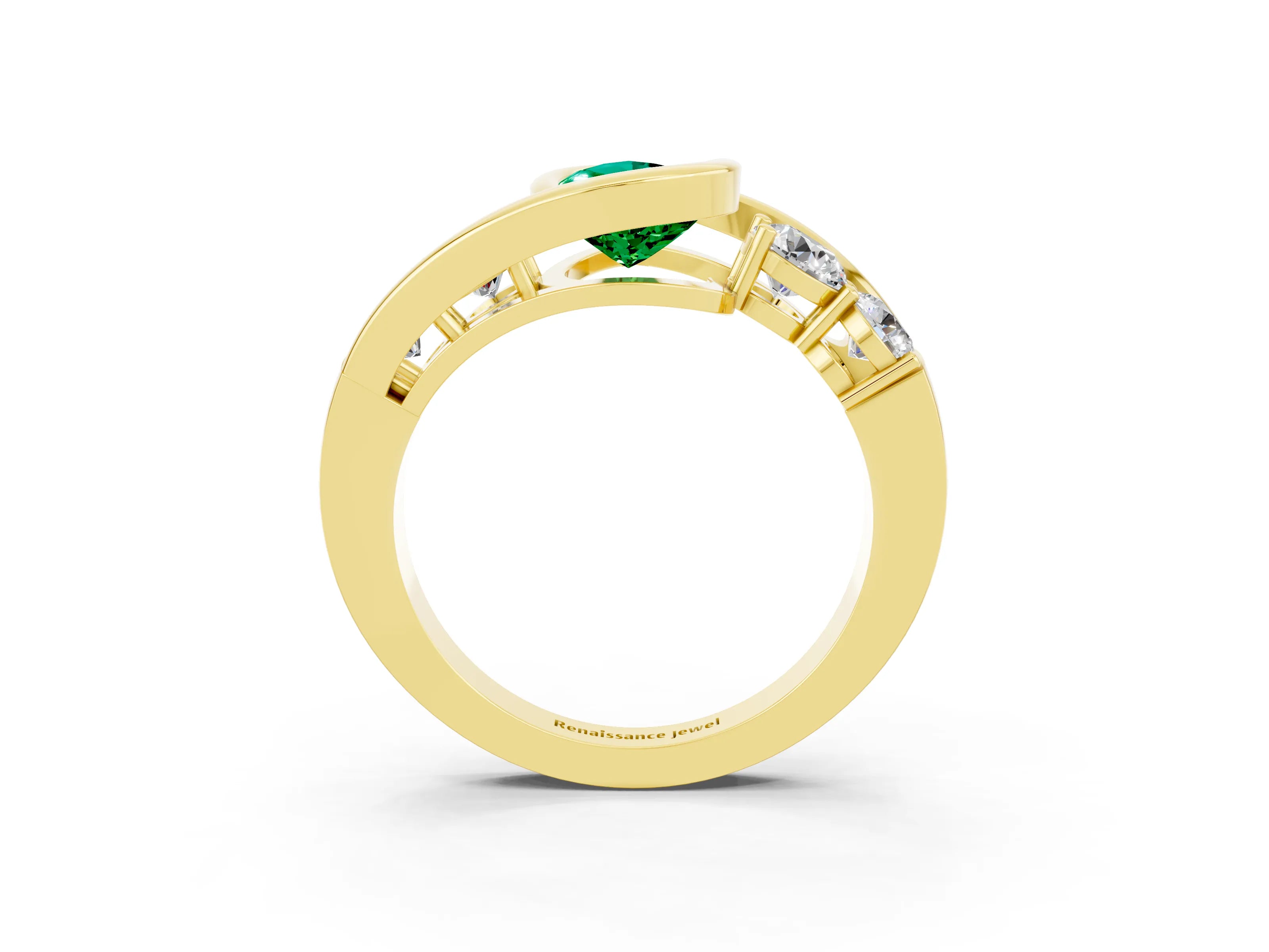 Yellow gold Bezel Set Pear Cut Diamond Split Shank Ring_24