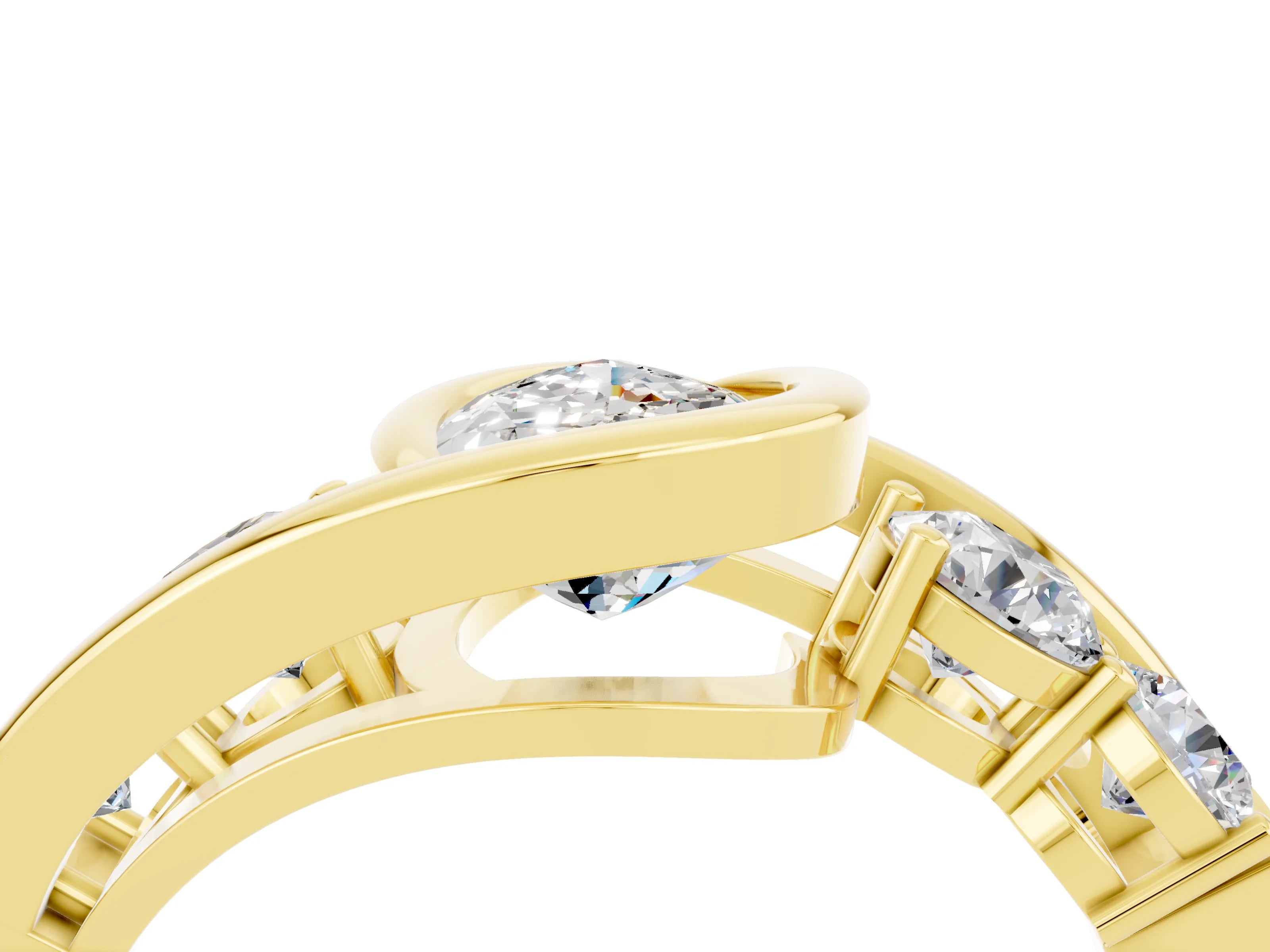 Yellow gold Bezel Set Pear Cut Diamond Split Shank Ring_25