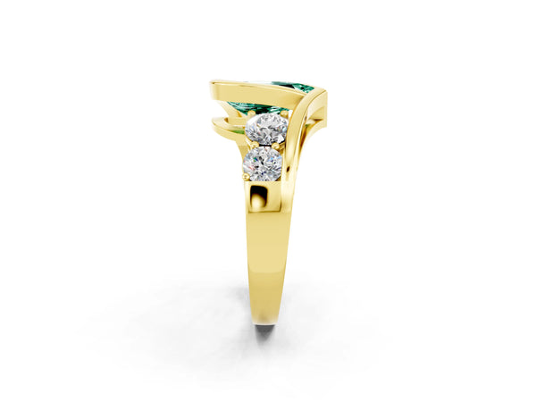 Yellow gold Bezel Set Pear Cut Green Sapphire Bypass Ring with Round  Accents
