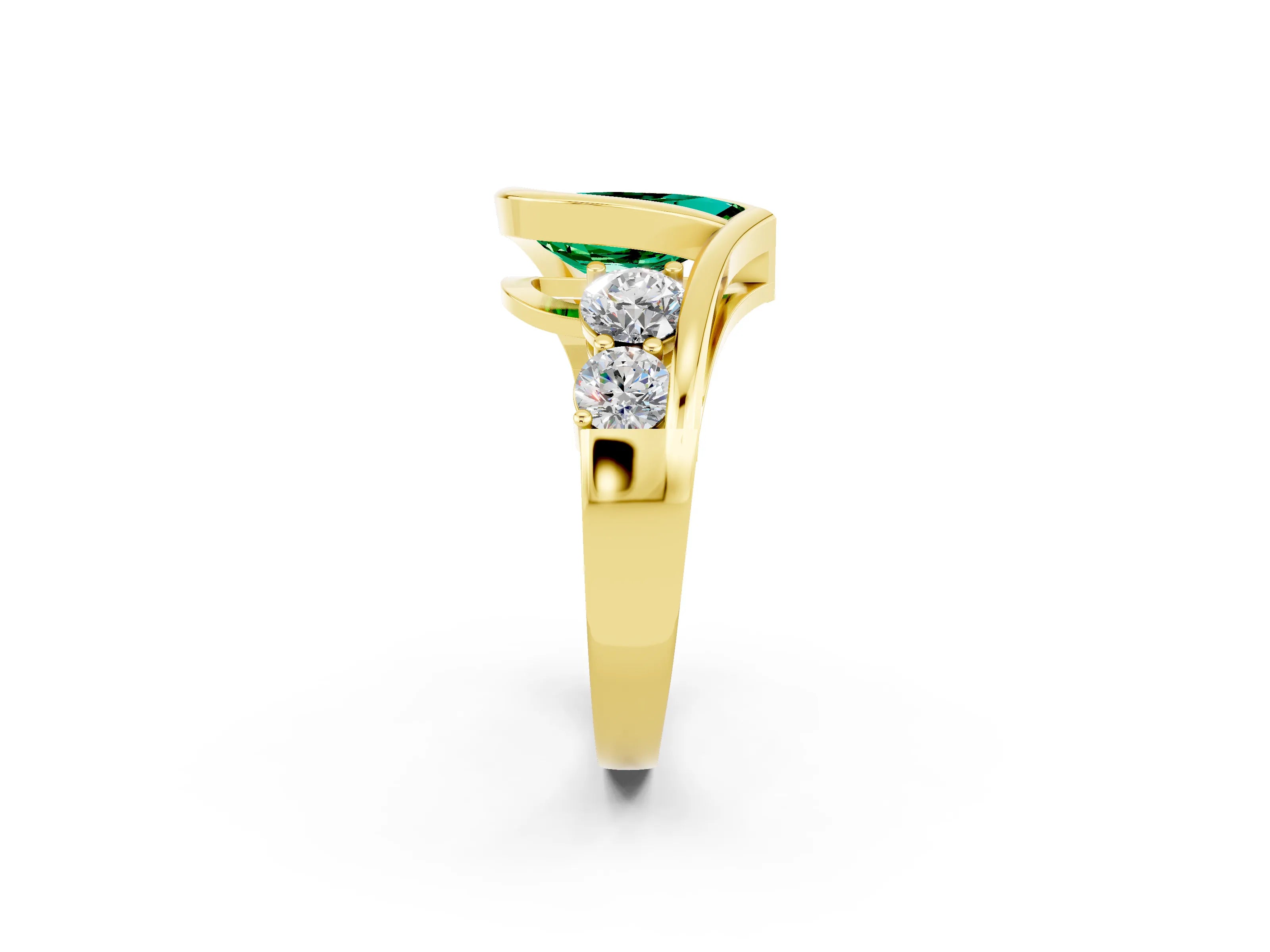 Yellow gold Bezel Set Pear Cut Diamond Split Shank Ring_2