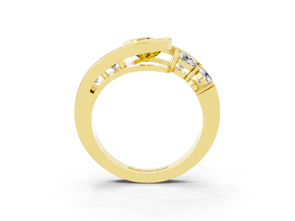 Yellow gold Bezel Set Pear Cut Yellow Sapphire Bypass Ring with Round  Accents