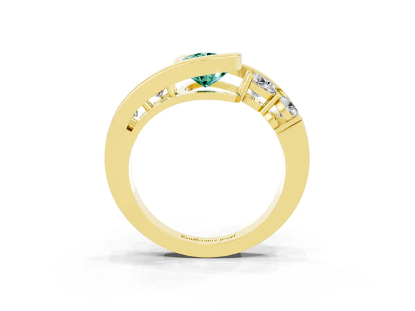 Yellow gold Bezel Set Pear Cut Green Sapphire Bypass Ring with Round  Accents