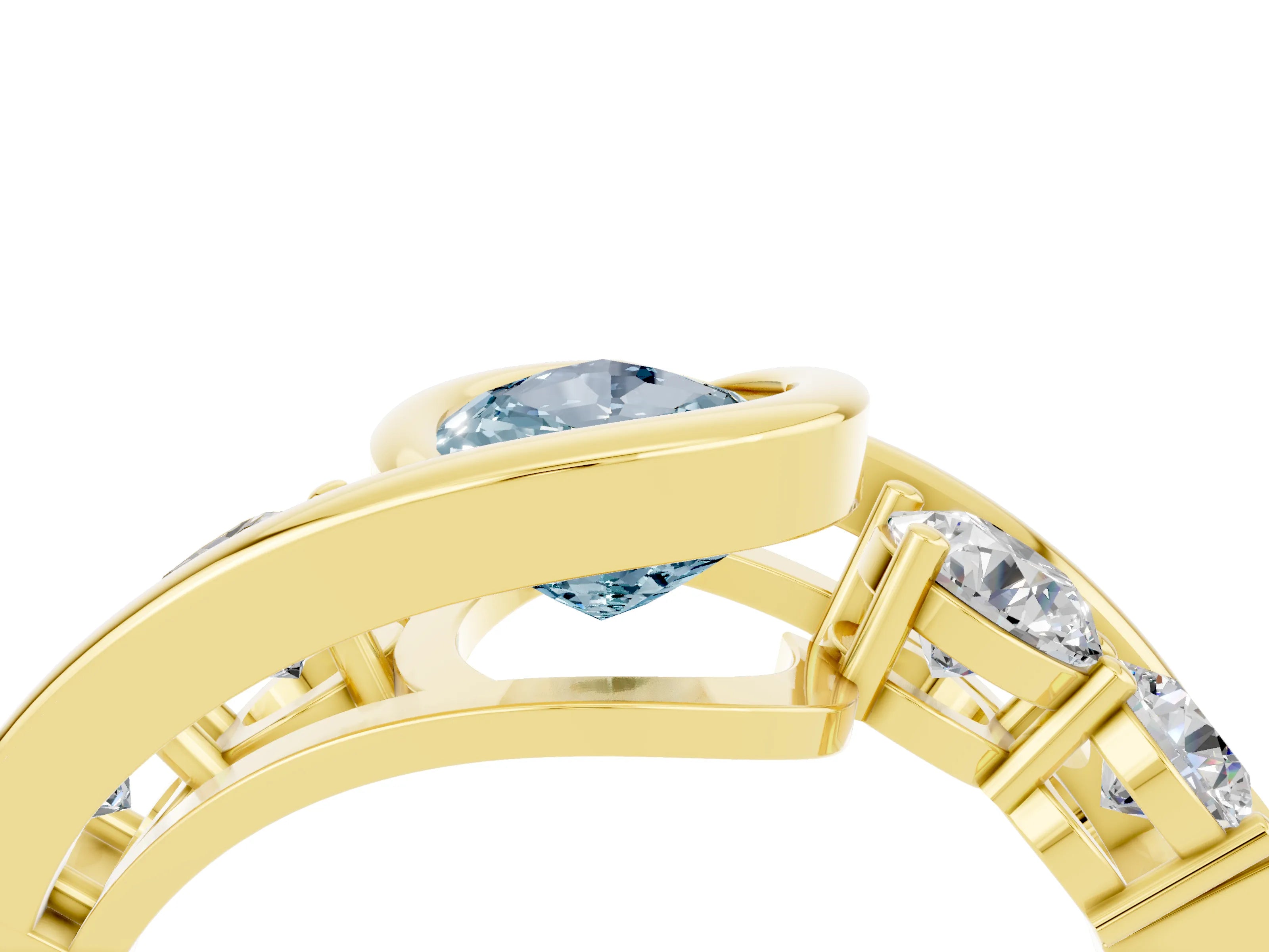 Yellow gold Bezel Set Pear Cut Diamond Split Shank Ring_4