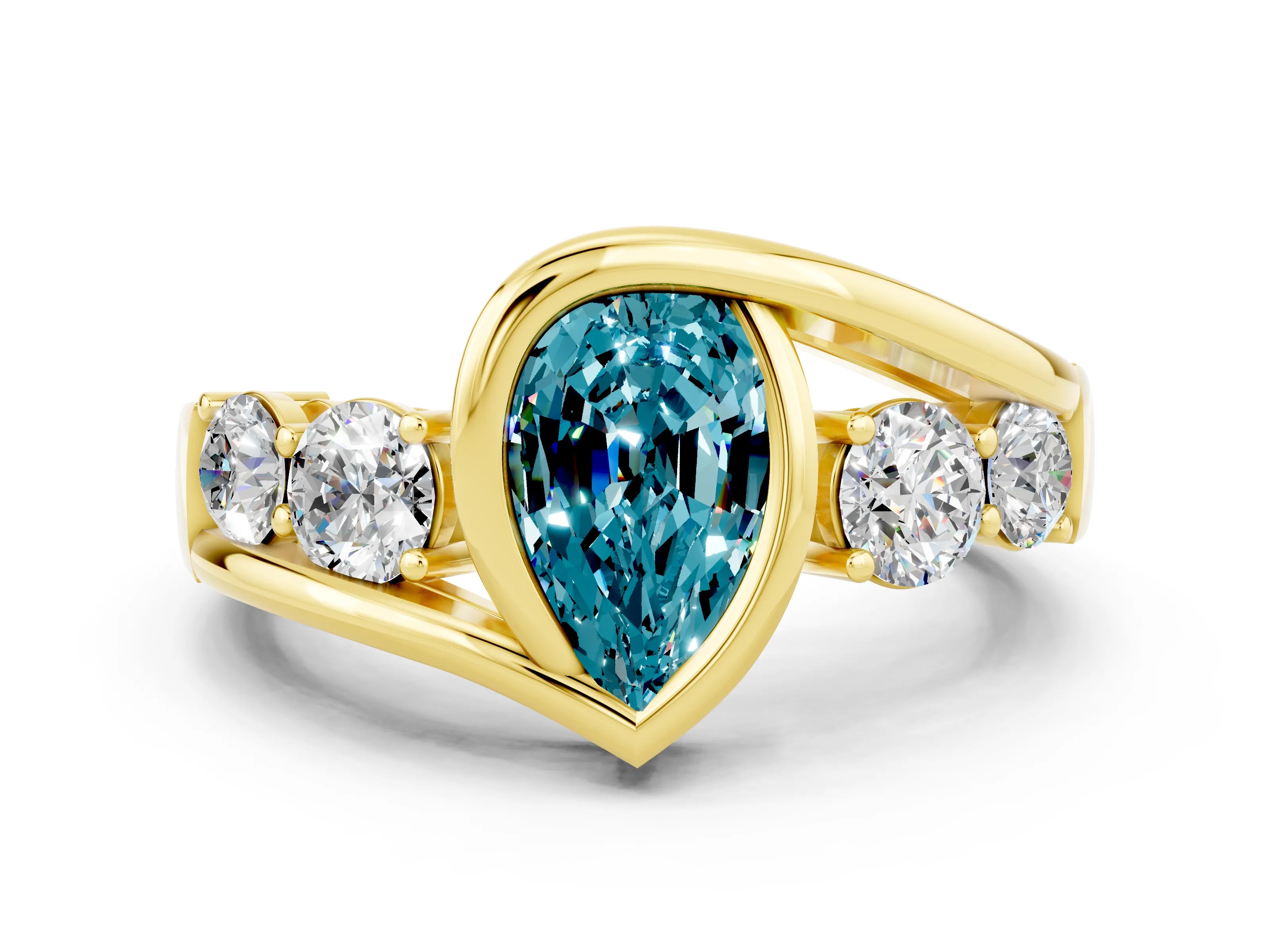 Yellow gold Bezel Set Pear Cut Diamond Split Shank Ring