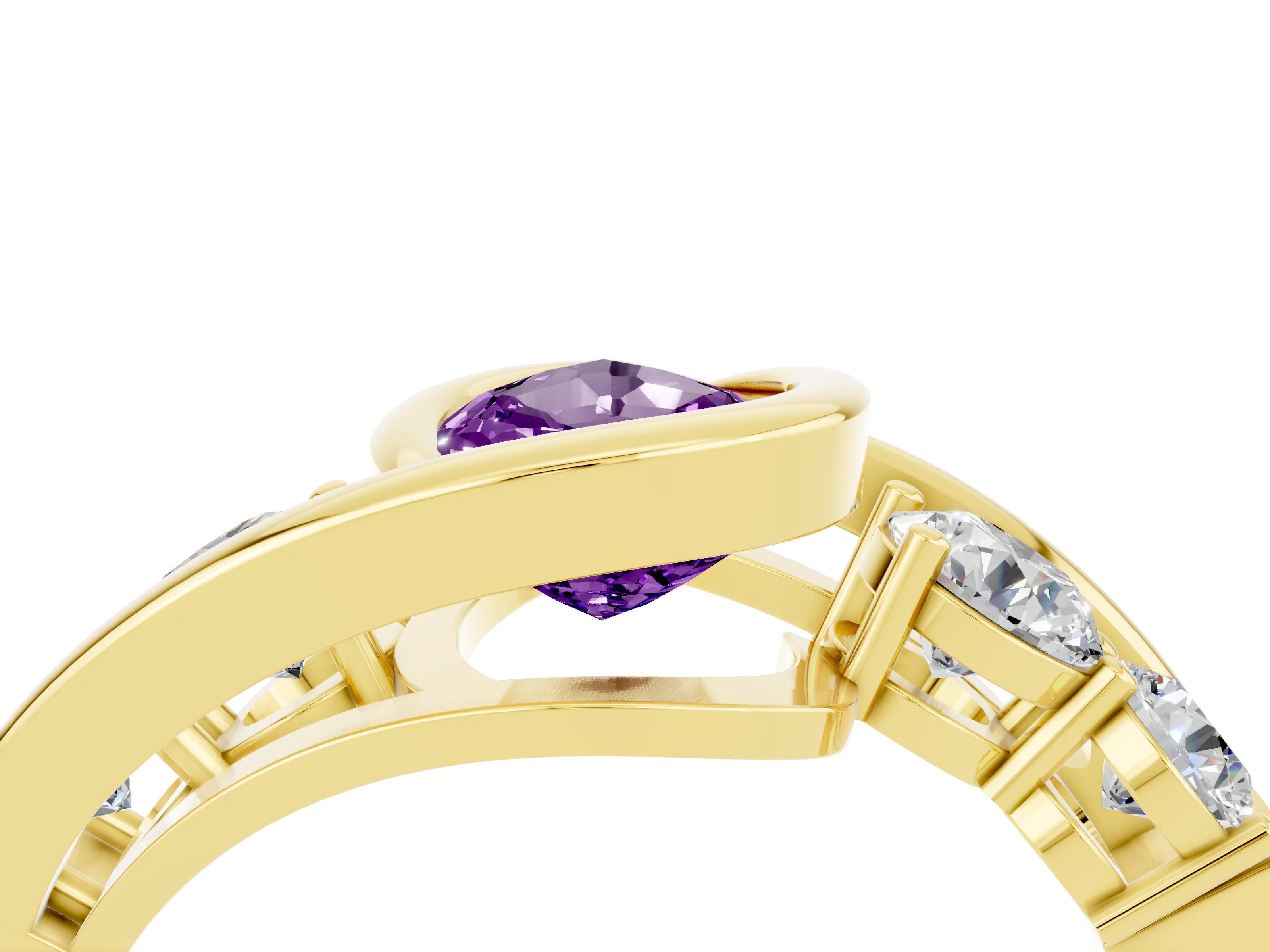 Yellow gold Bezel Set Pear Cut Diamond Split Shank Ring_4