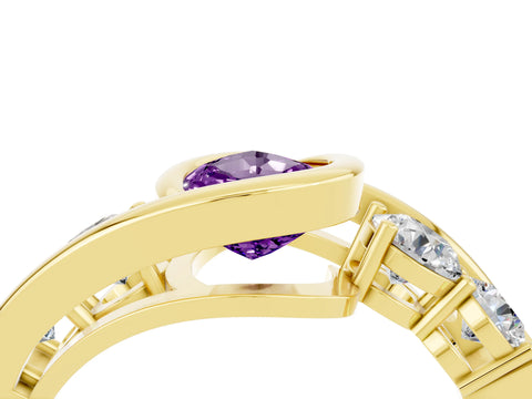 Yellow gold Bezel Set Pear Cut Diamond Split Shank Ring_4