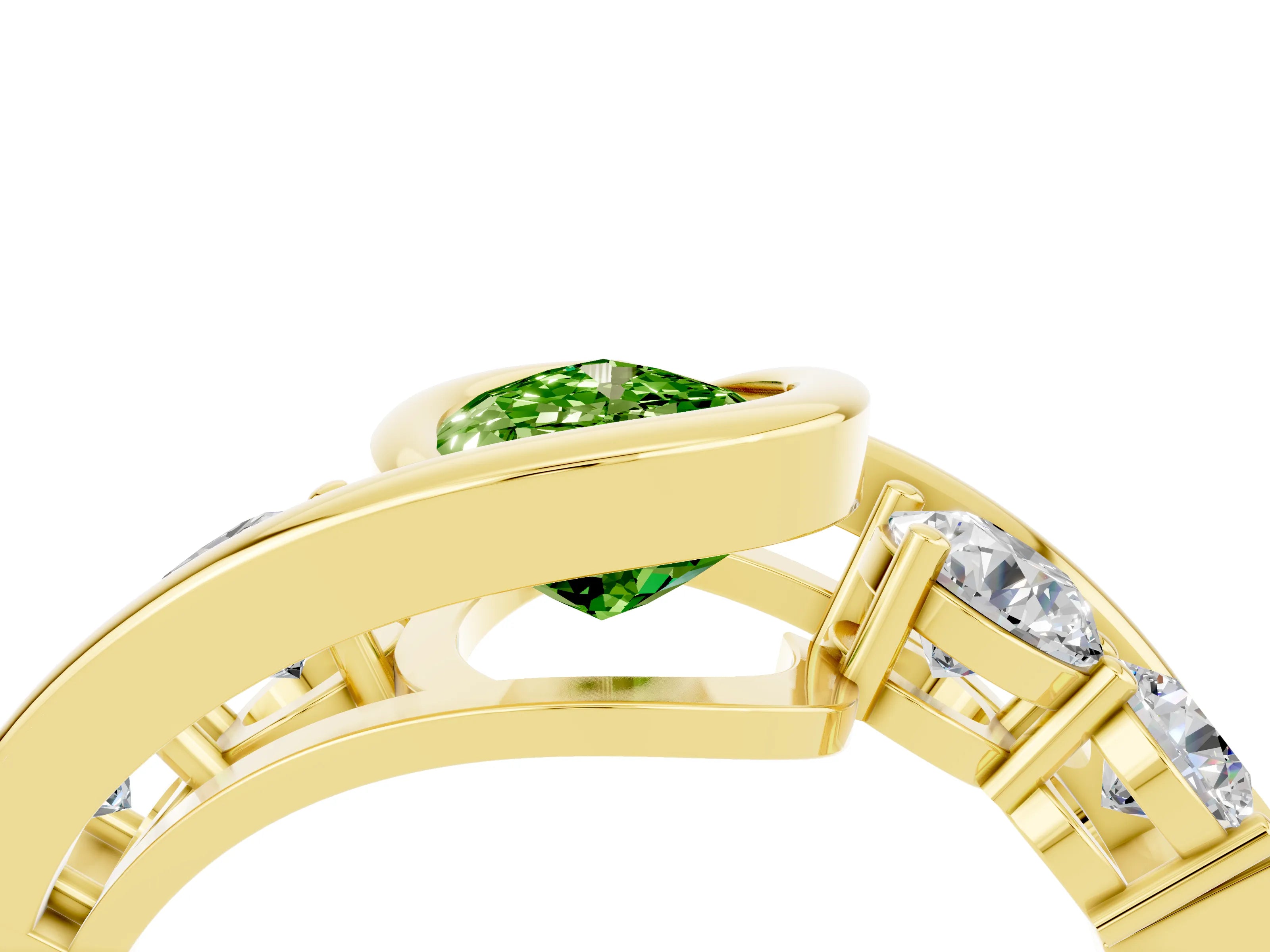 Yellow gold Bezel Set Pear Cut Diamond Split Shank Ring_4