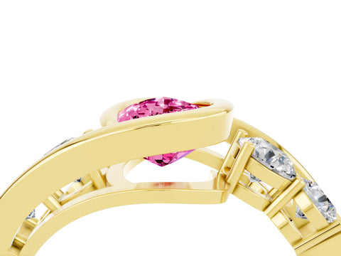 Yellow gold Bezel Set Pear Cut Diamond Split Shank Ring_4