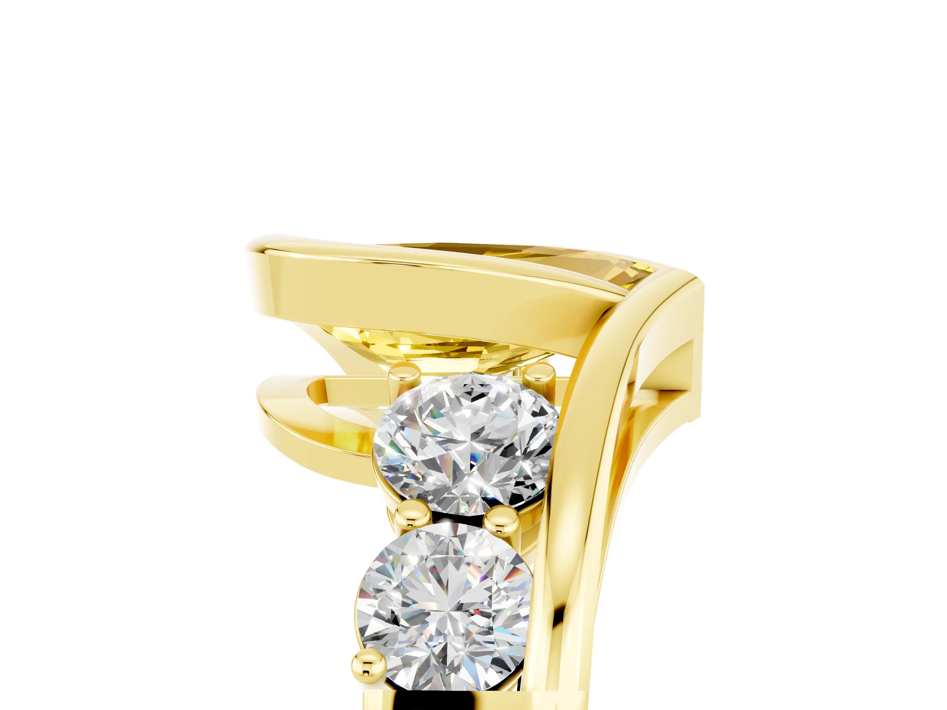 Yellow gold Bezel Set Pear Cut Diamond Split Shank Ring_5