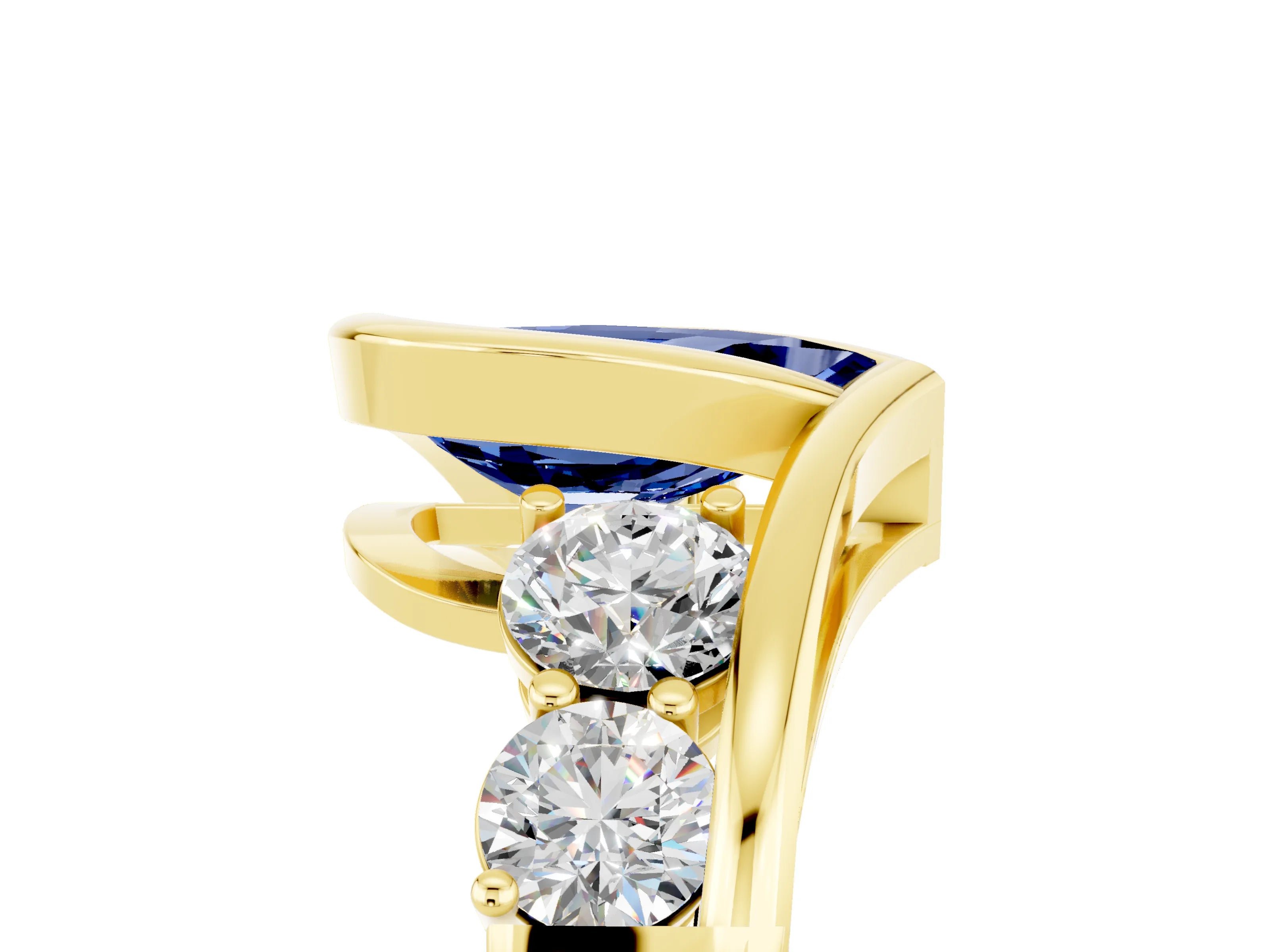 Yellow gold Bezel Set Pear Cut Diamond Split Shank Ring_5
