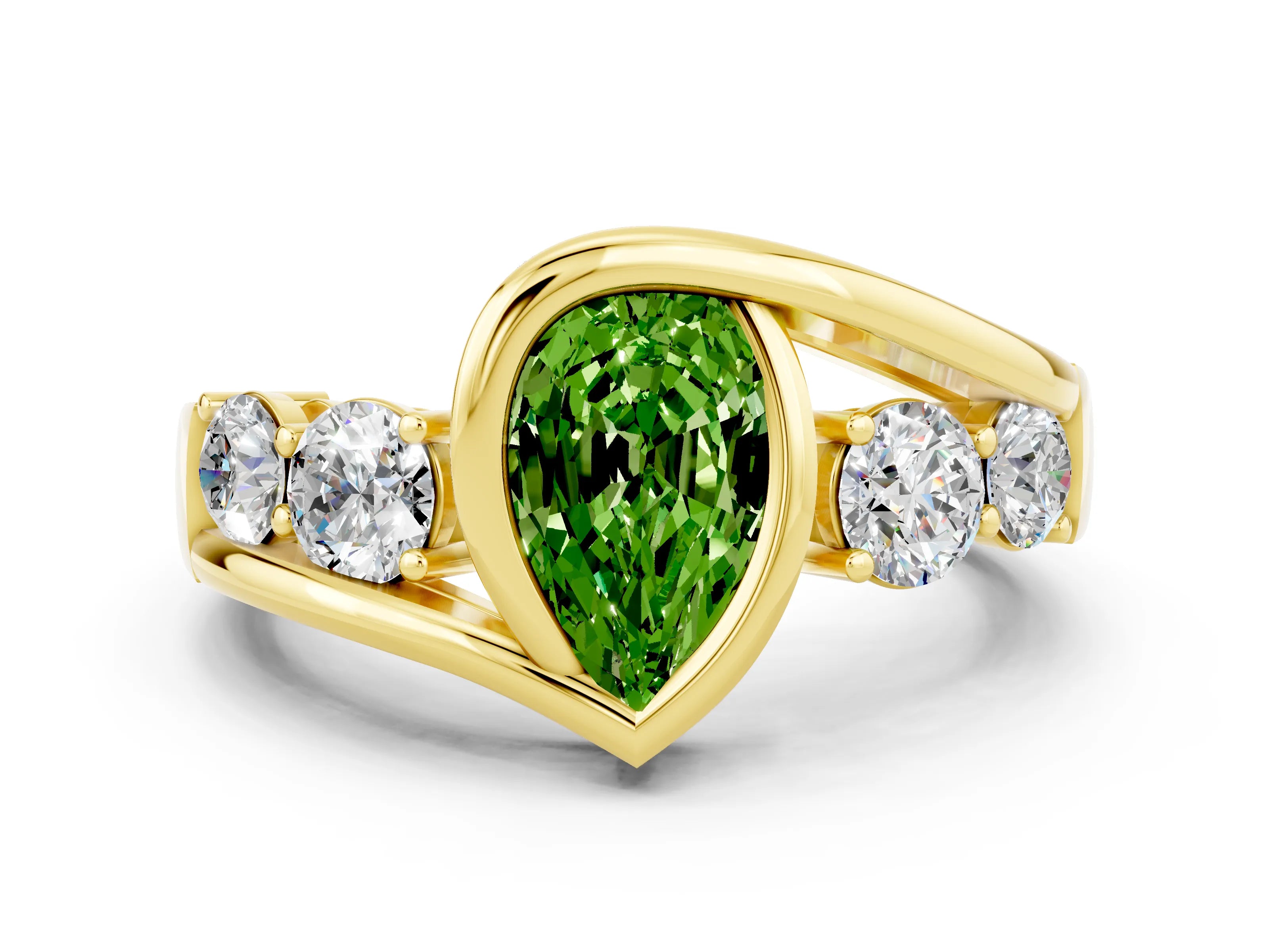Yellow gold Bezel Set Pear Cut Diamond Split Shank Ring