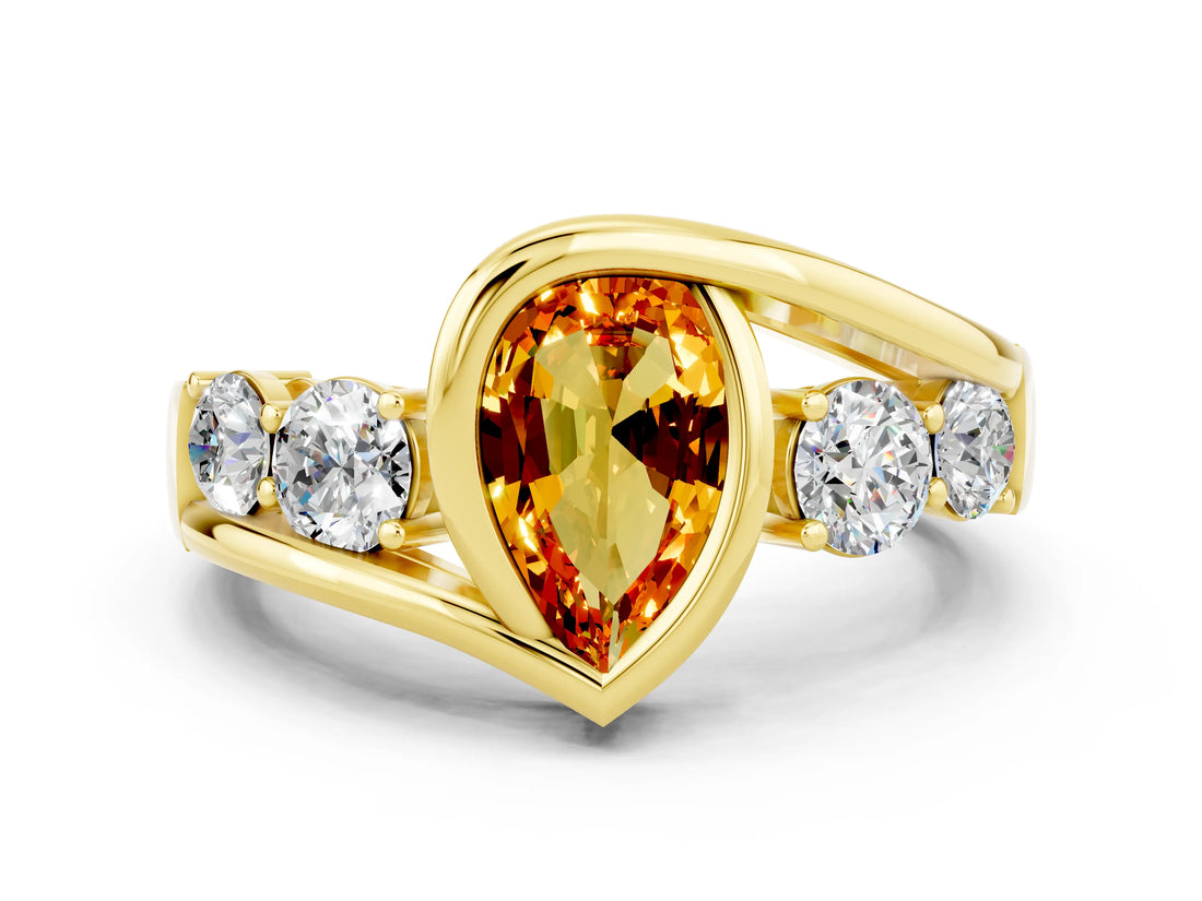 Yellow gold Bezel Set Pear Cut Diamond Split Shank Ring