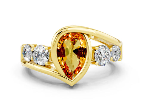 Yellow gold Bezel Set Pear Cut Diamond Split Shank Ring
