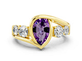 Yellow gold Bezel Set Pear Cut Diamond Split Shank Ring