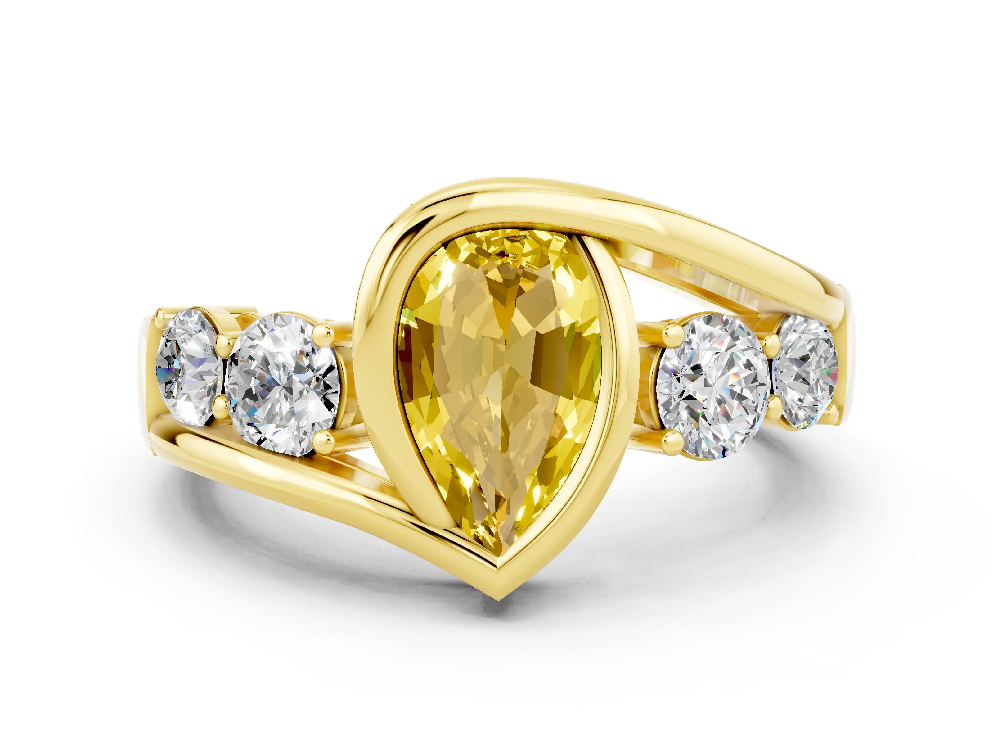 Yellow gold Bezel Set Pear Cut Diamond Split Shank Ring