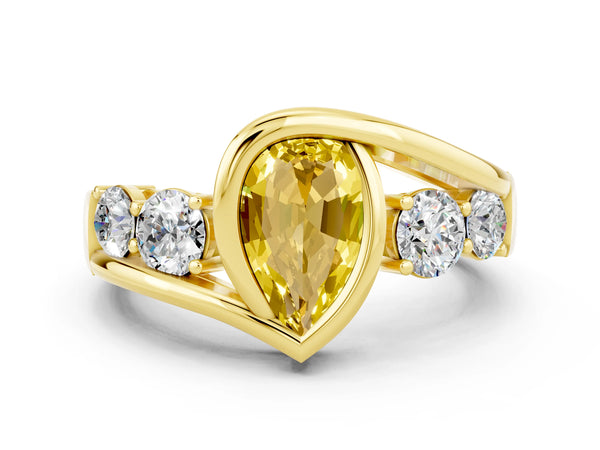 Yellow gold Bezel Set Pear Cut Yellow Sapphire Bypass Ring with Round  Accents