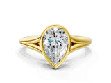 Yellow gold Bezel Set Pear Cut Solitaire Ring with Tapered Band 2
