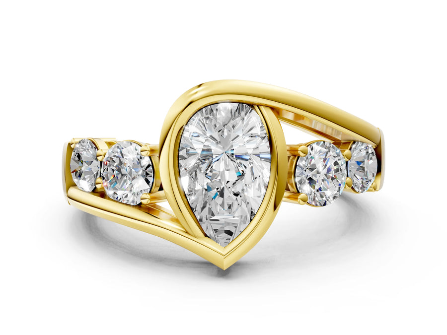 Yellow gold Bezel Set Pear Diamond Split Shank Ring