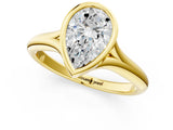 Yellow gold Bezel Set Pear Solitaire Diamond Ring with Smooth Band 3
