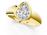 Yellow gold Bezel Set Pear Solitaire Ring with Wide Band 2