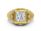 Yellow gold Bezel Set Princess Cut Diamond Milgrain Band Ring_13