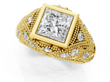 Yellow gold Bezel Set Princess Cut Diamond Milgrain Band Ring_14