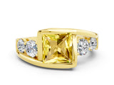 Yellow gold Bezel Set Princess Cut Diamond Split Shank Ring