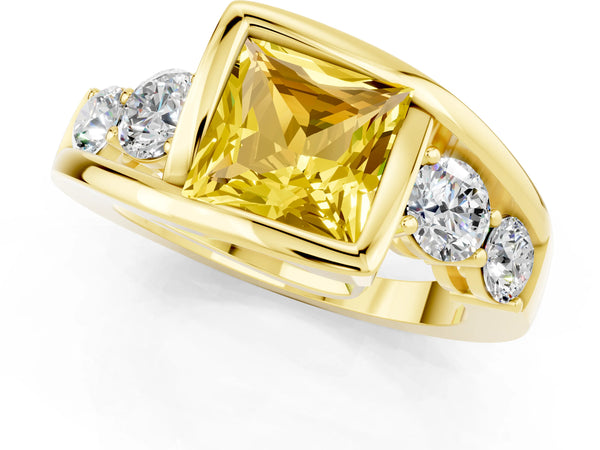 Yellow gold Bezel Set Princess Cut Yellow Sapphire Bypass Ring with Round  Accents