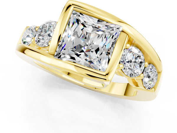 Yellow gold Bezel Set Princess Cut Moissanite Bypass Ring with Round  Accents