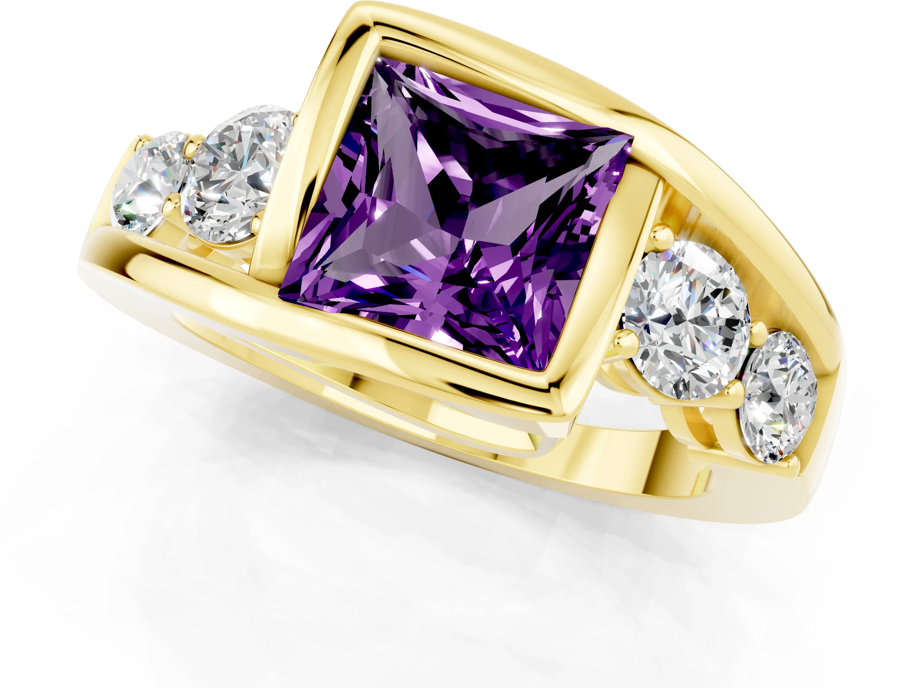 Yellow gold Bezel Set Princess Cut Diamond Split Shank Ring_1