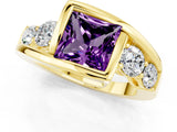 Yellow gold Bezel Set Princess Cut Diamond Split Shank Ring_1