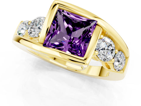 Yellow gold Bezel Set Princess Cut Diamond Split Shank Ring_1