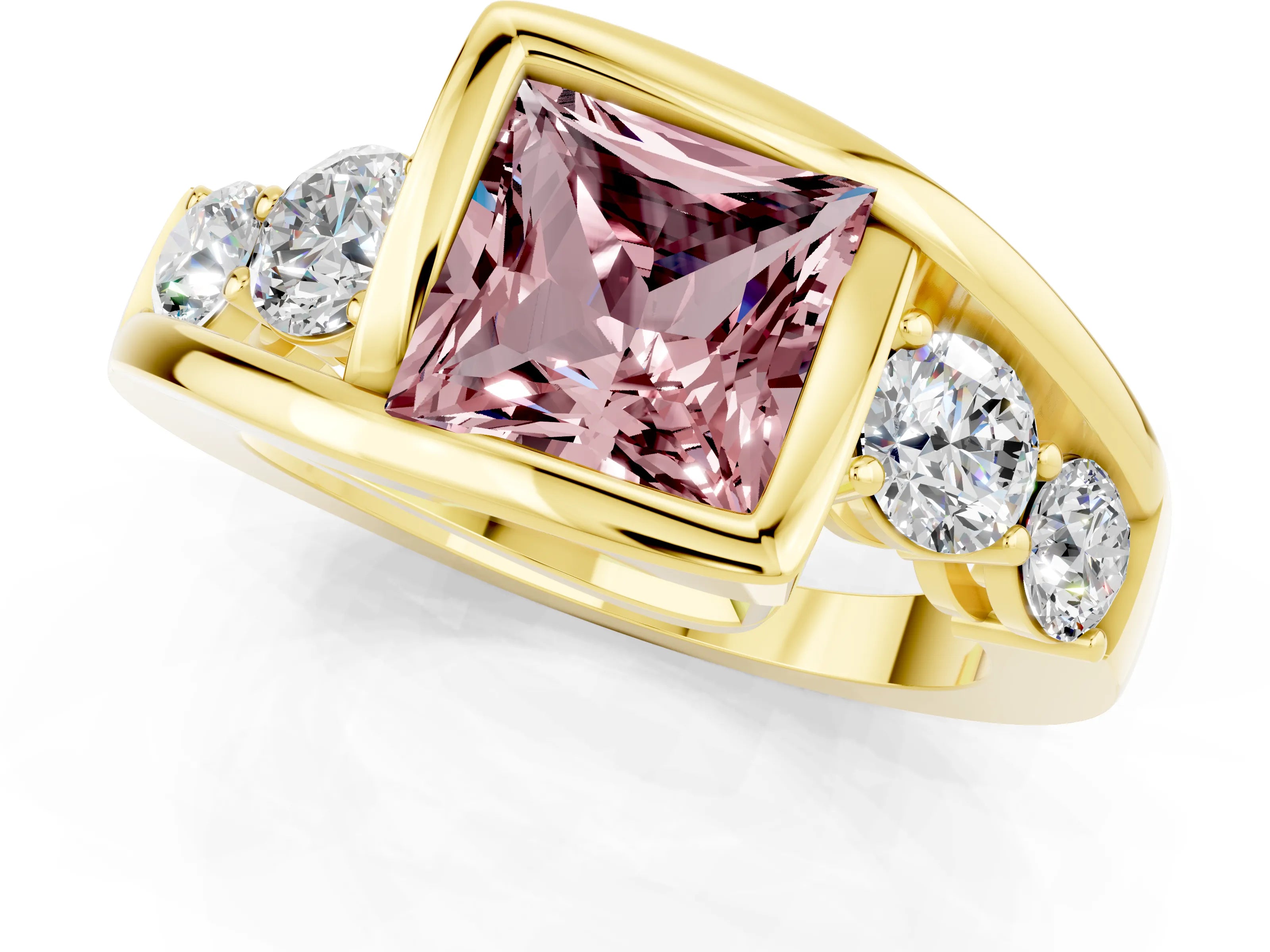Yellow gold Bezel Set Princess Cut Diamond Split Shank Ring_1