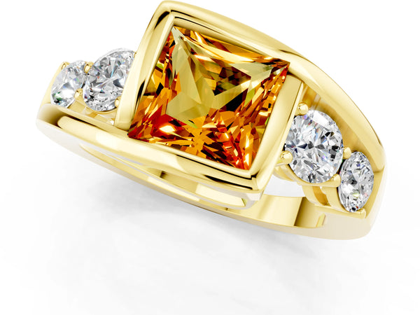 Yellow gold Bezel Set Princess Cut Citrine Bypass Ring with Round  Accents