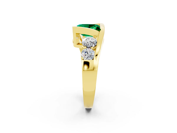 Yellow gold Bezel Set Princess Cut Emerald Bypass Ring with Round  Accents