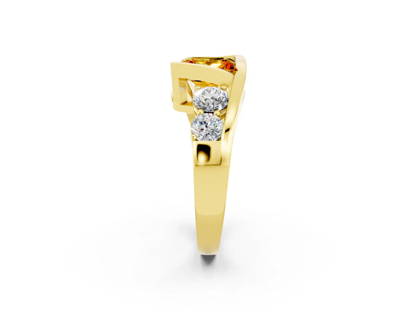 Yellow gold Bezel Set Princess Cut Citrine Bypass Ring with Round  Accents