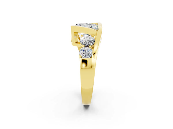 Yellow gold Bezel Set Princess Cut Moissanite Bypass Ring with Round  Accents