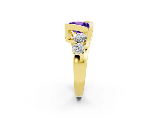 Yellow gold Bezel Set Princess Cut Tanzanite Bypass Ring with Round  Accents