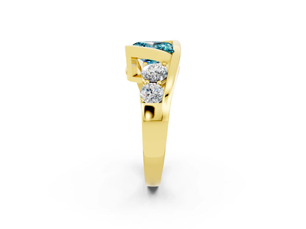 Yellow gold Bezel Set Princess Cut Diamond Split Shank Ring