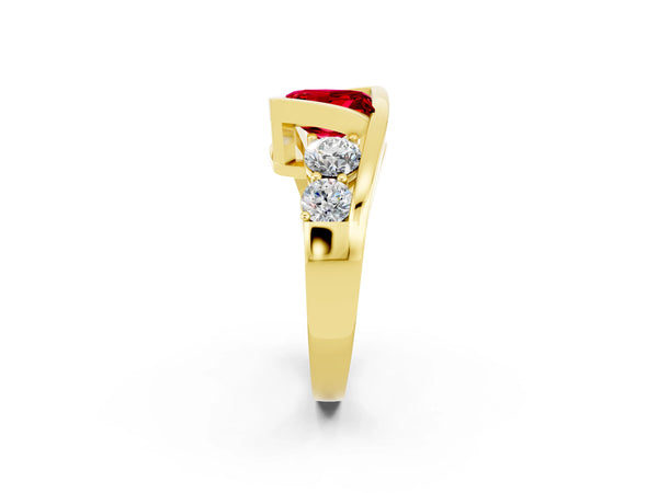 Yellow gold Bezel Set Princess Cut Ruby Bypass Ring with Round  Accents
