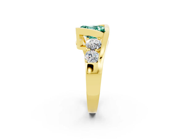 Yellow gold Bezel Set Princess Cut Green Sapphire Bypass Ring with Round  Accents