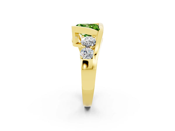 Yellow gold Bezel Set Princess Cut Peridot Bypass Ring with Round  Accents