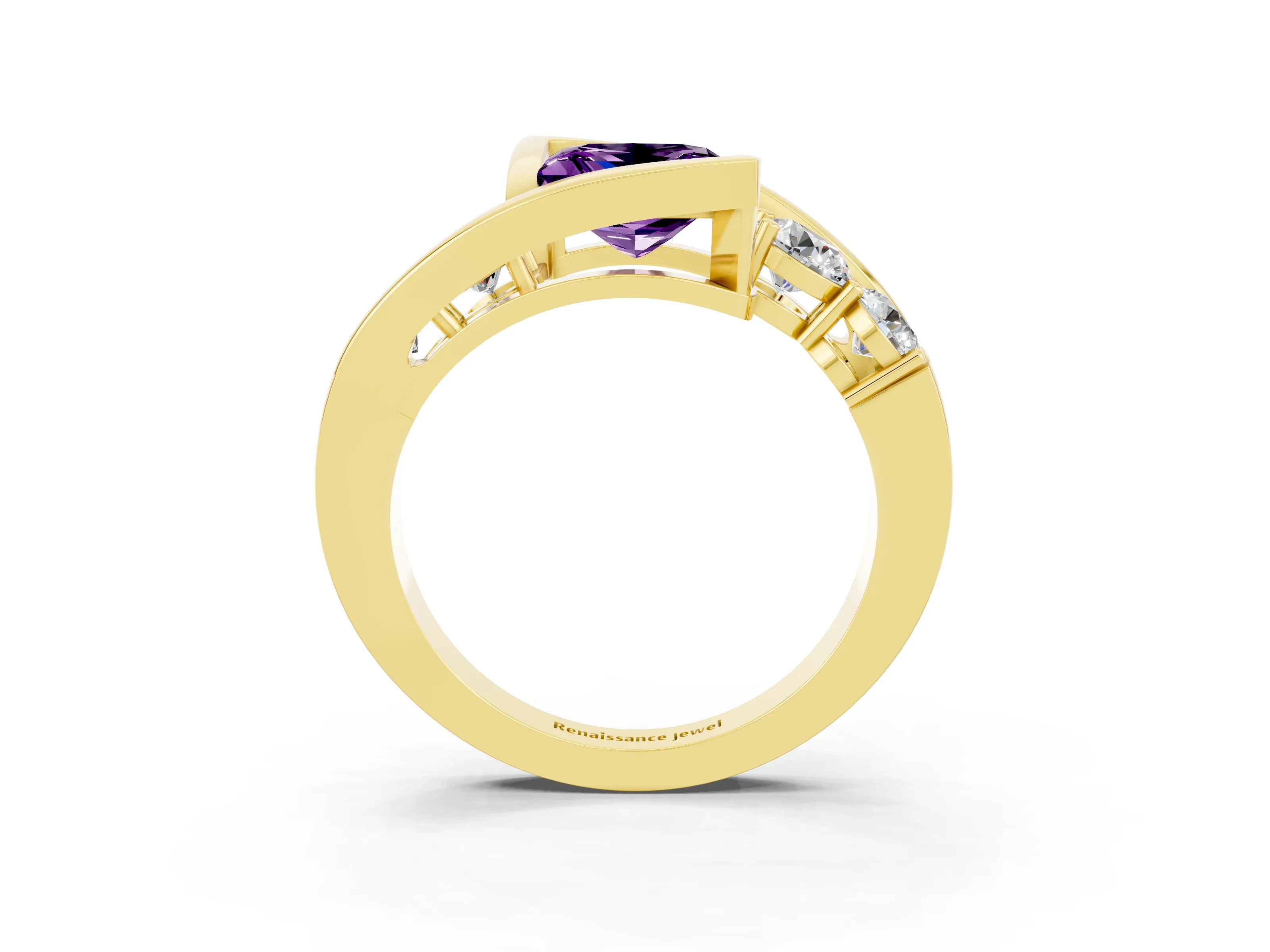 Yellow gold Bezel Set Princess Cut Diamond Split Shank Ring_3