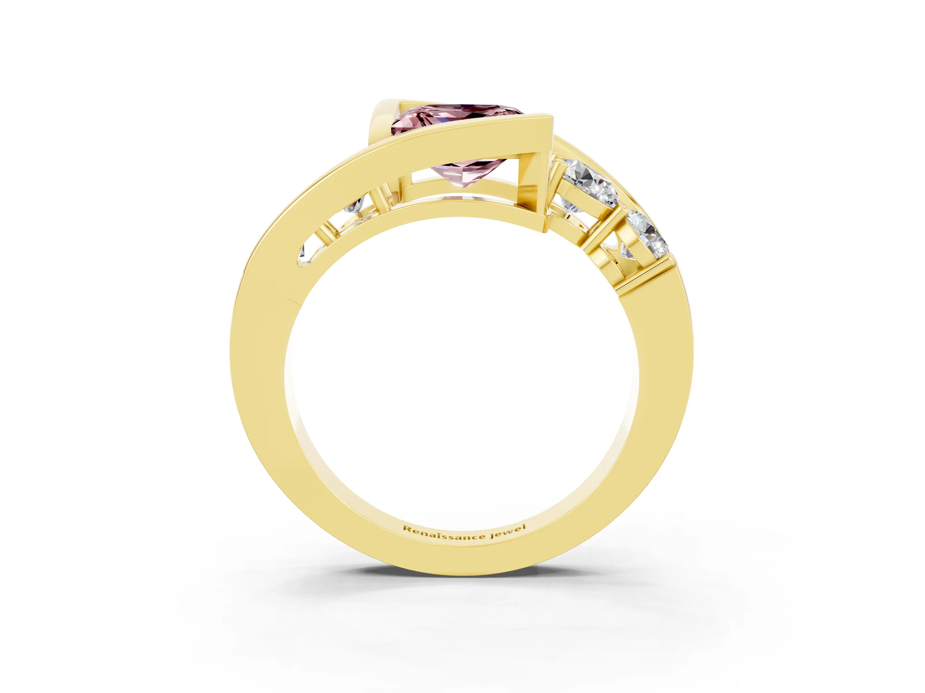 Yellow gold Bezel Set Princess Cut Diamond Split Shank Ring_3