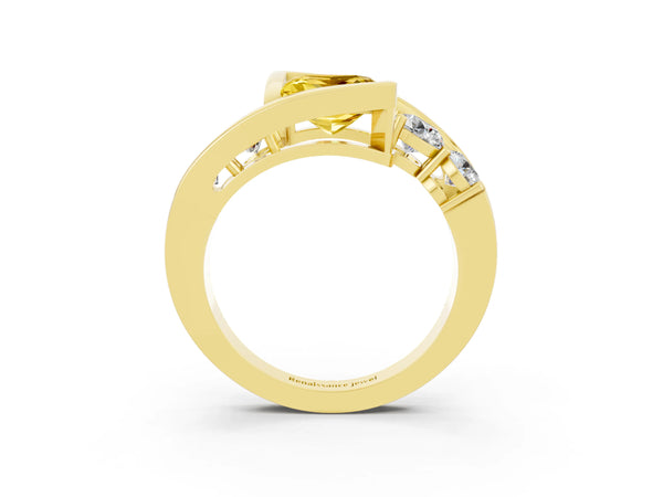 Yellow gold Bezel Set Princess Cut Yellow Sapphire Bypass Ring with Round  Accents