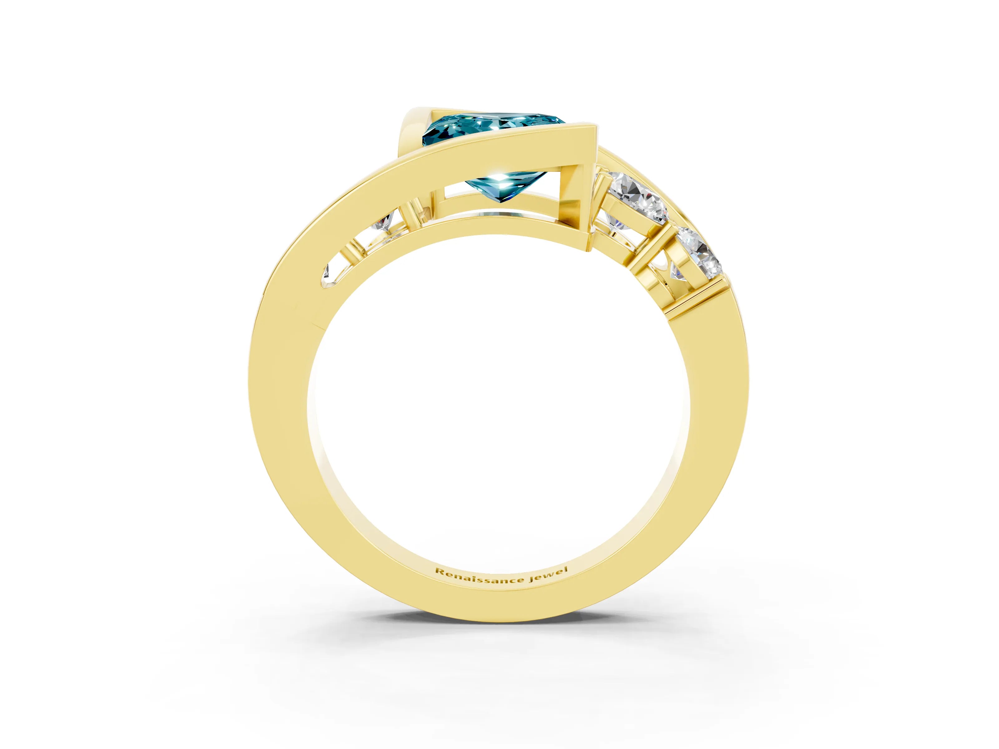 Yellow gold Bezel Set Princess Cut Diamond Split Shank Ring_3