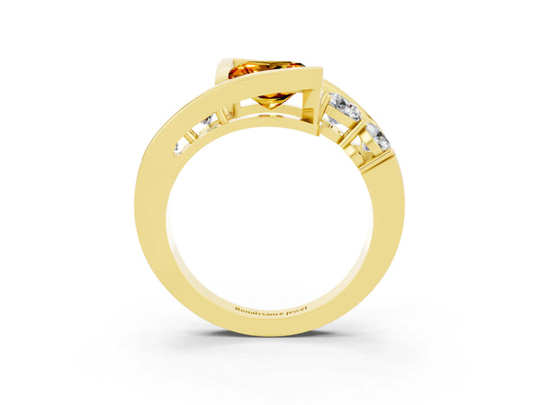 Yellow gold Bezel Set Princess Cut Citrine Bypass Ring with Round  Accents