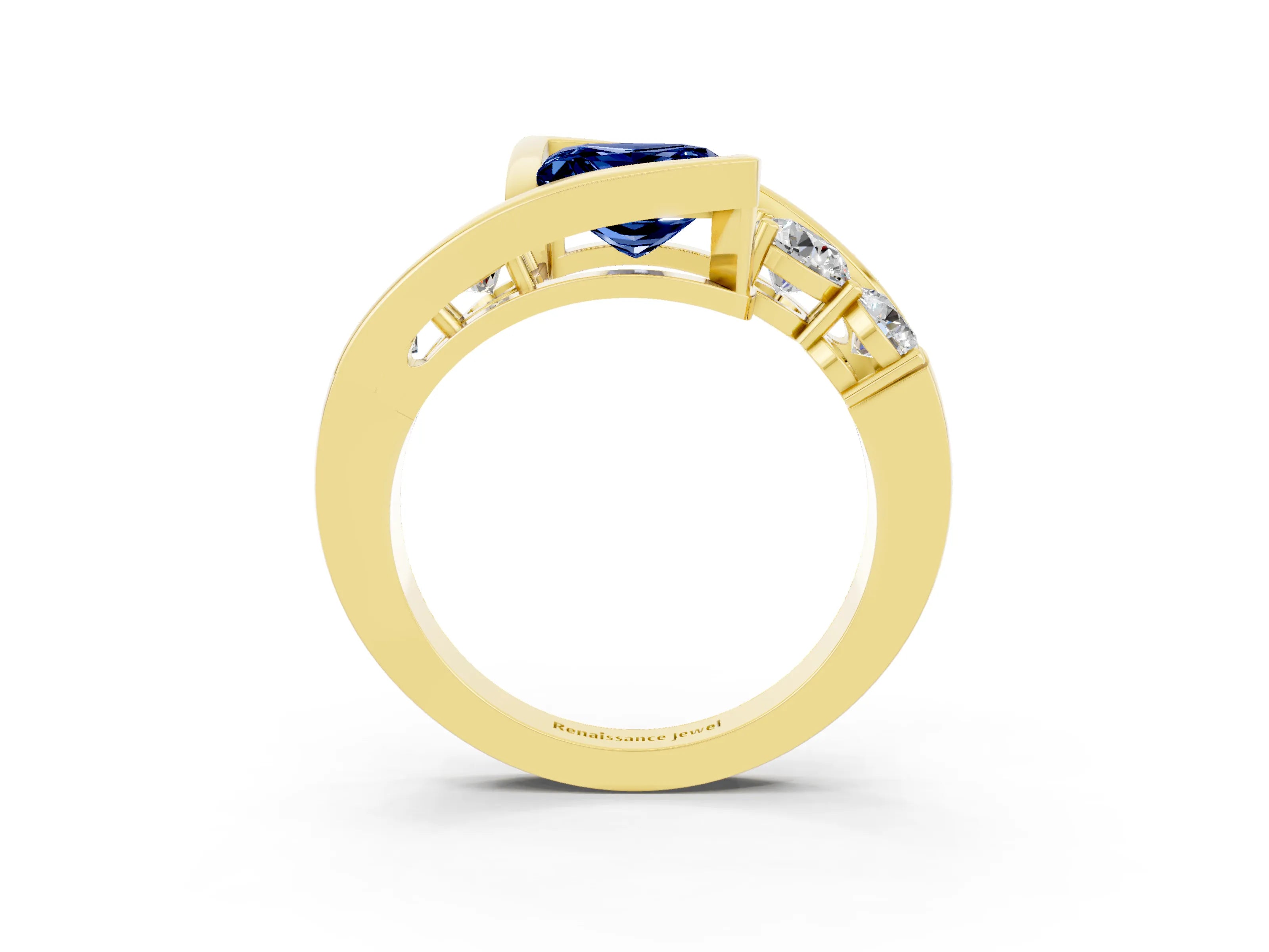 Yellow gold Bezel Set Princess Cut Diamond Split Shank Ring_3