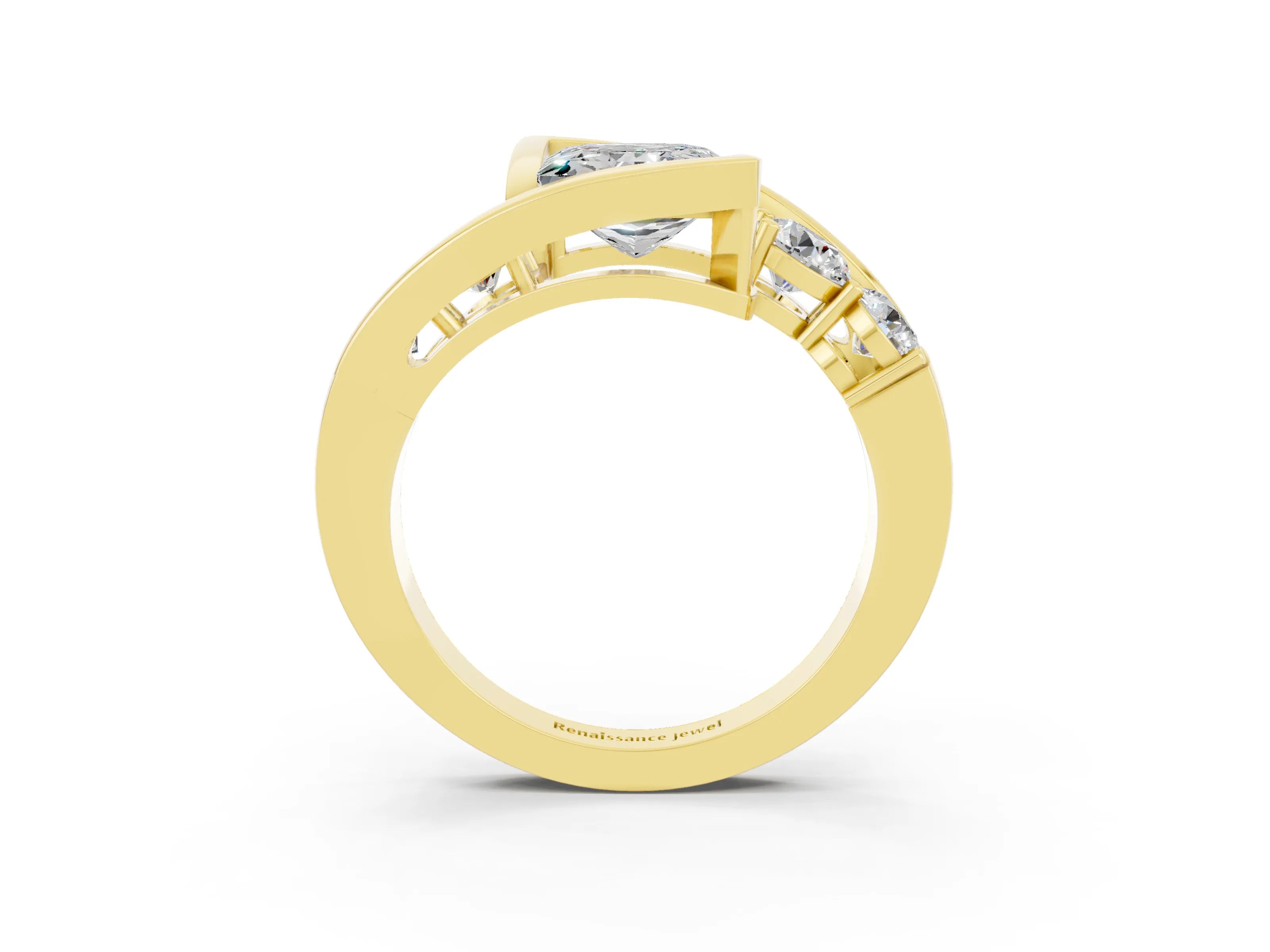 Yellow gold Bezel Set Princess Cut Diamond Split Shank Ring_3
