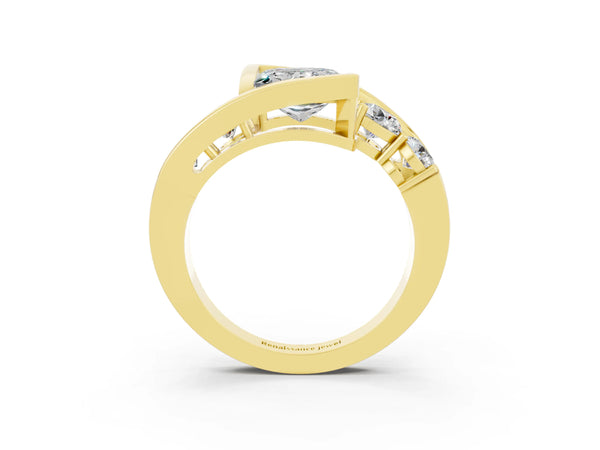 Yellow gold Bezel Set Princess Cut Moissanite Bypass Ring with Round  Accents